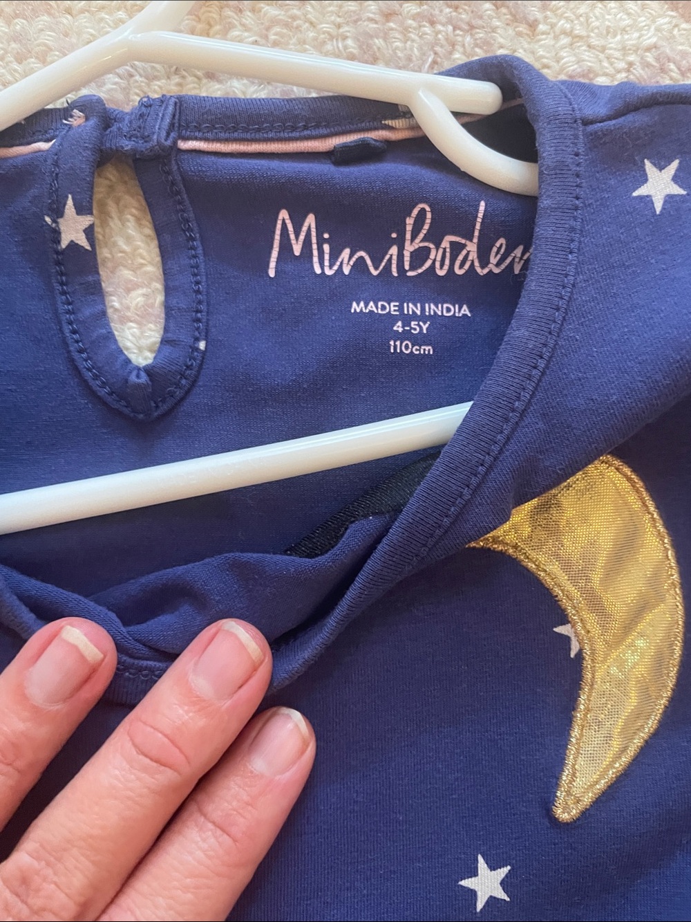 Mini Boden Navy Star & Moon Dress with Brown Bunny Appliqués - Picture 2 of 3